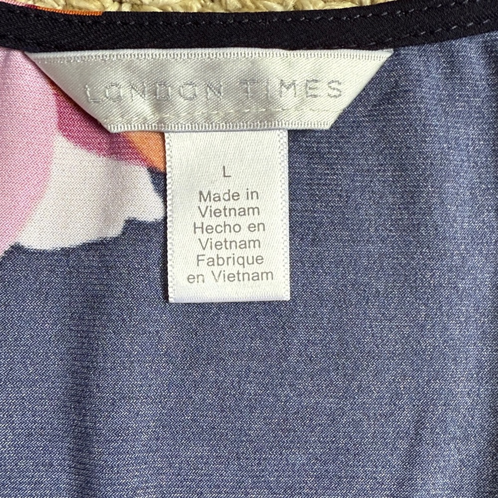 London Times Navy and Pink Floral Long Sleeve Dress - Picture 2 of 5